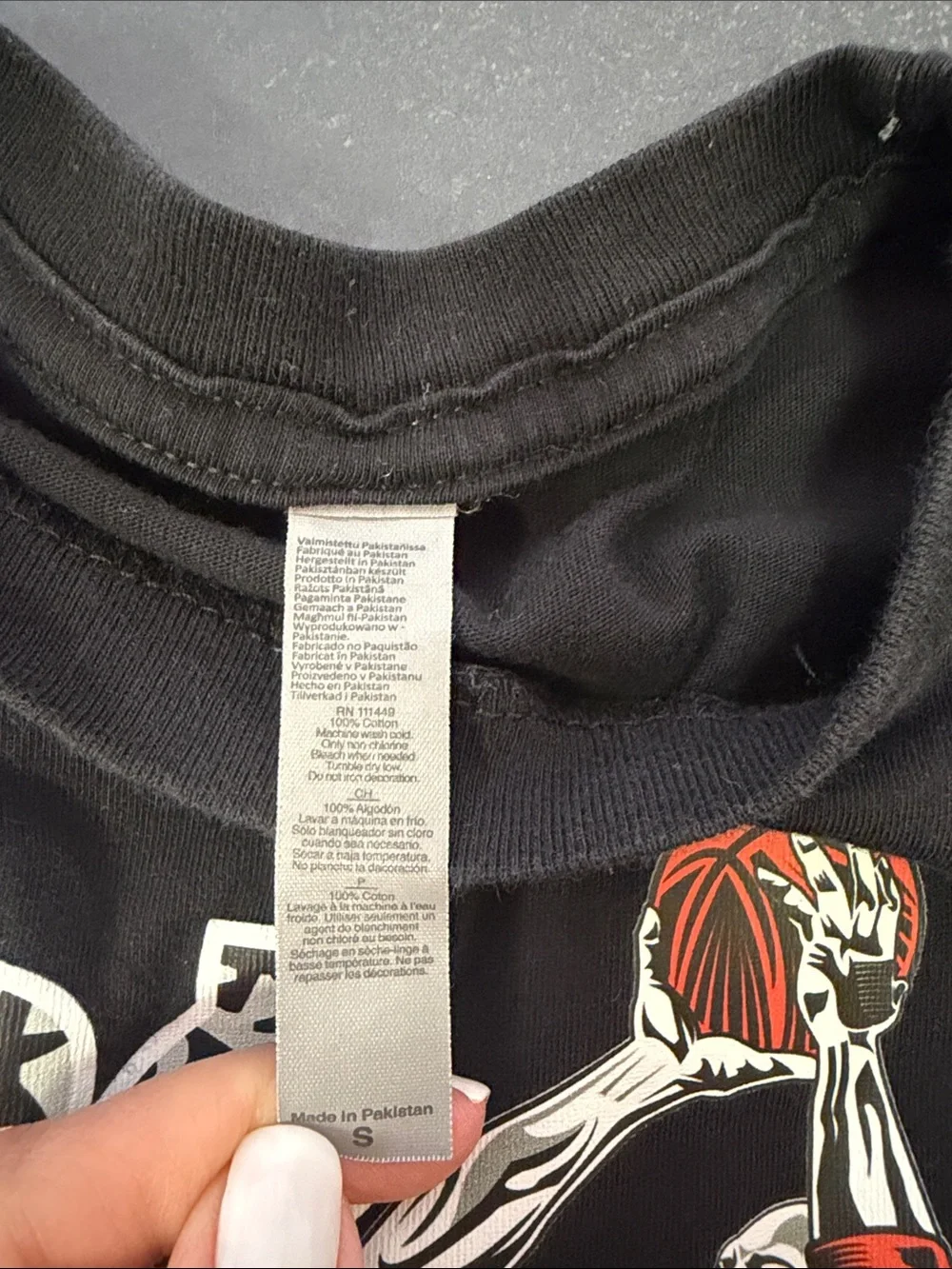 Snelos Boys Black Graphic Basketball Tee with Red Detail small
